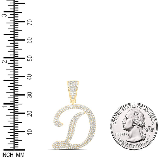 1.1 Ctw Natural Diamond Script Initial Letter Alphabet D Pendant in 10k Yellow Gold