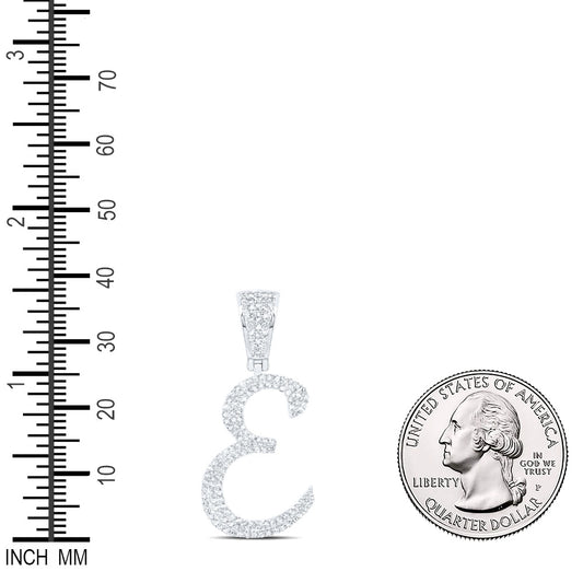 0.71 Ctw Natural Diamond Script Initial Letter Alphabet E Pendant in 10k White Gold