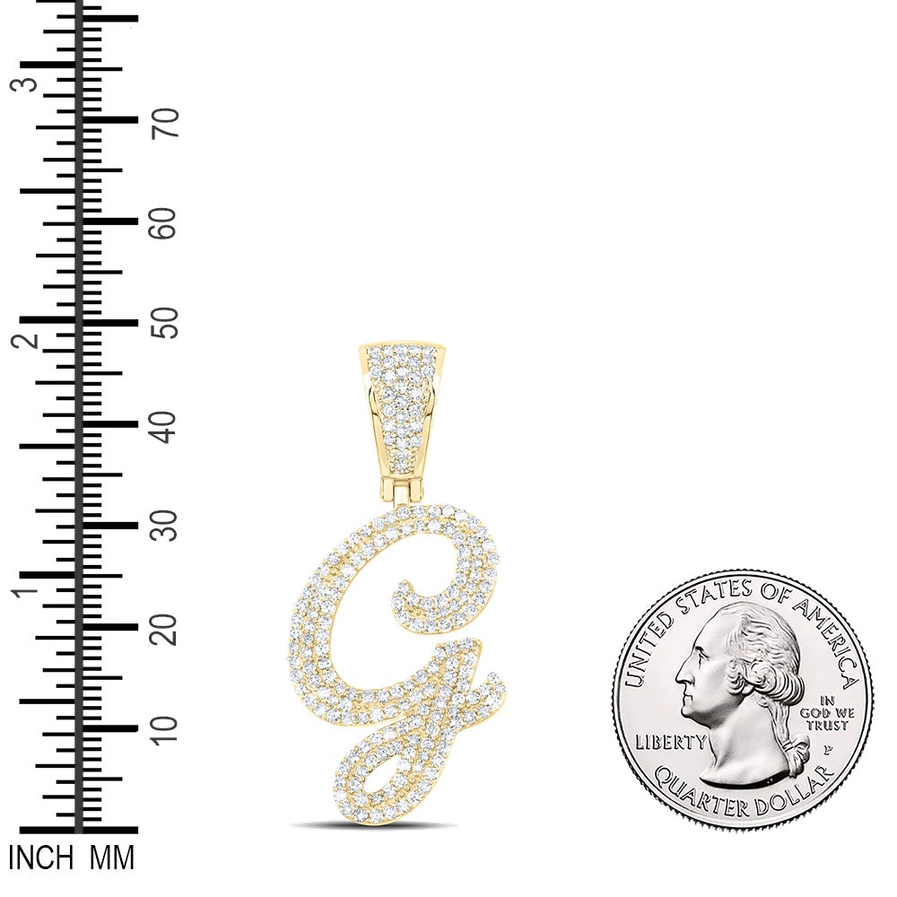 0.87 Ctw Natural Diamond Cursive Initial Letter Alphabet G Pendant in 10k Yellow Gold