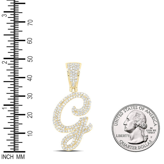 0.87 Ctw Natural Diamond Cursive Initial Letter Alphabet G Pendant in 10k Yellow Gold