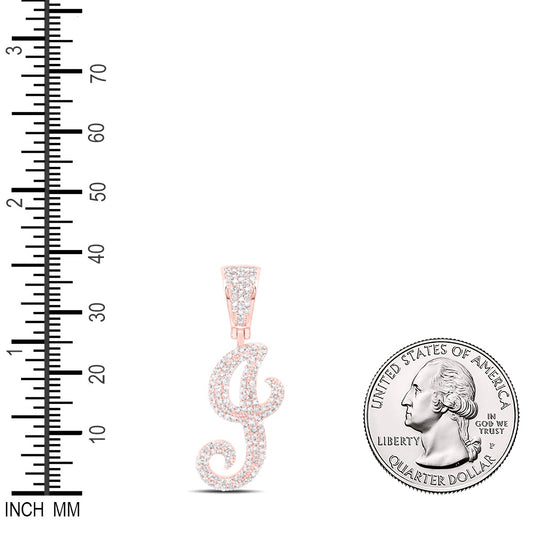 0.71 Ctw Natural Diamond Script Initial Letter Alphabet J Pendant in 10k Rose Gold