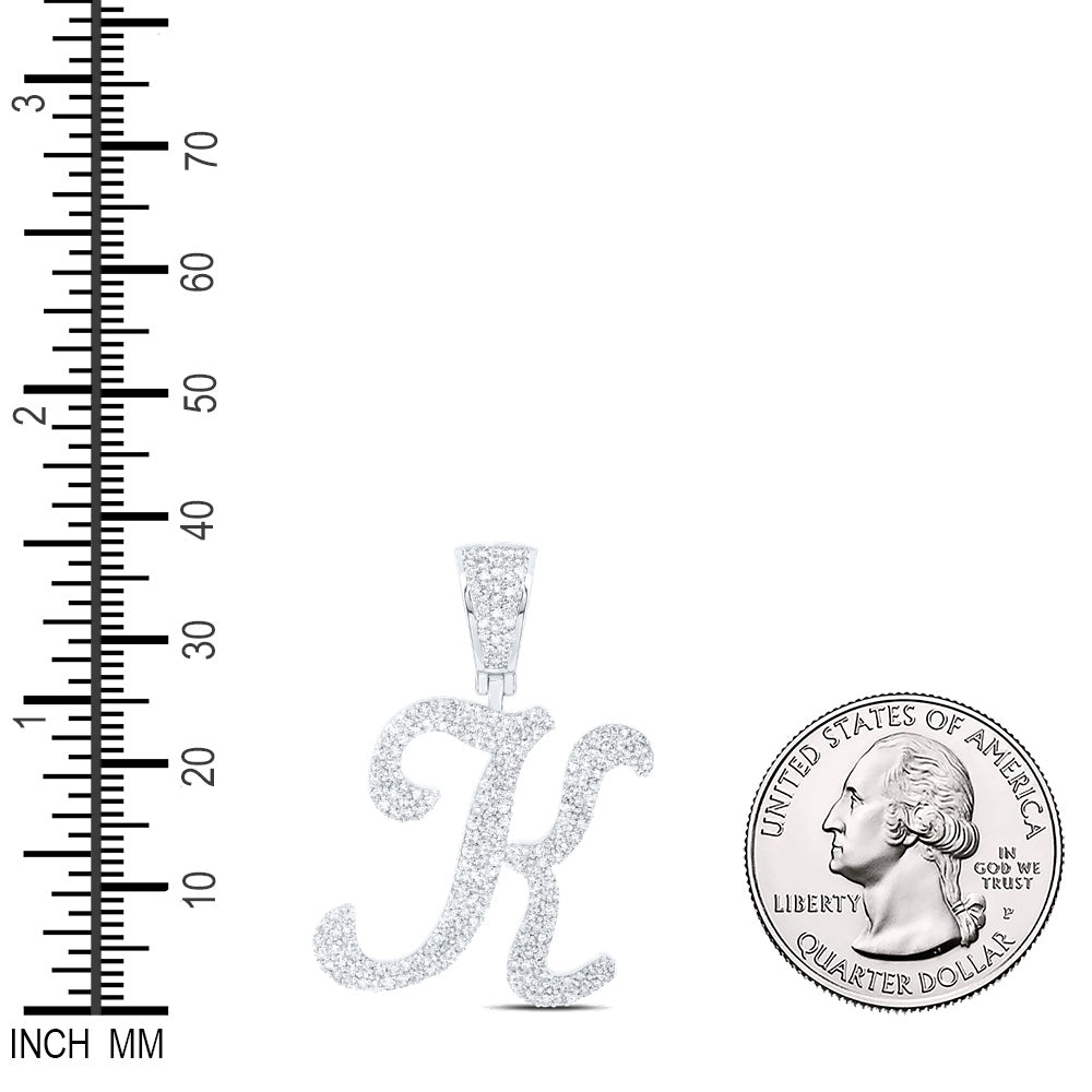 1.07 Ctw Natural Diamond Script Initial Letter Alphabet K Pendant in 10k White Gold