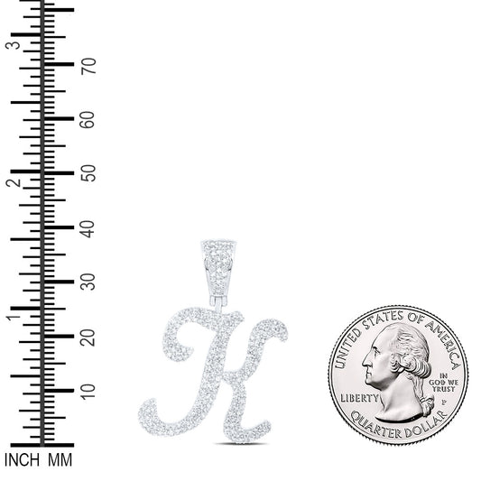 1.07 Ctw Natural Diamond Script Initial Letter Alphabet K Pendant in 10k White Gold