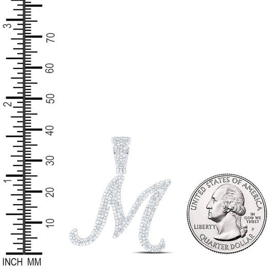 1.2 Ctw Natural Diamond Script Initial Letter Alphabet M Pendant in 10k White Gold