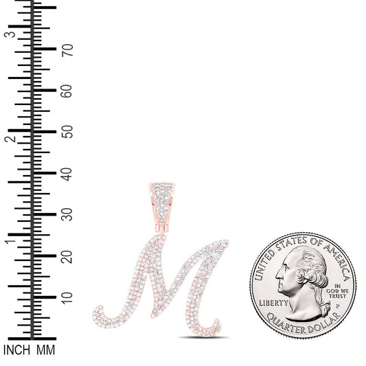 1.2 Ctw Natural Diamond Script Initial Letter Alphabet M Pendant in 10k Rose Gold