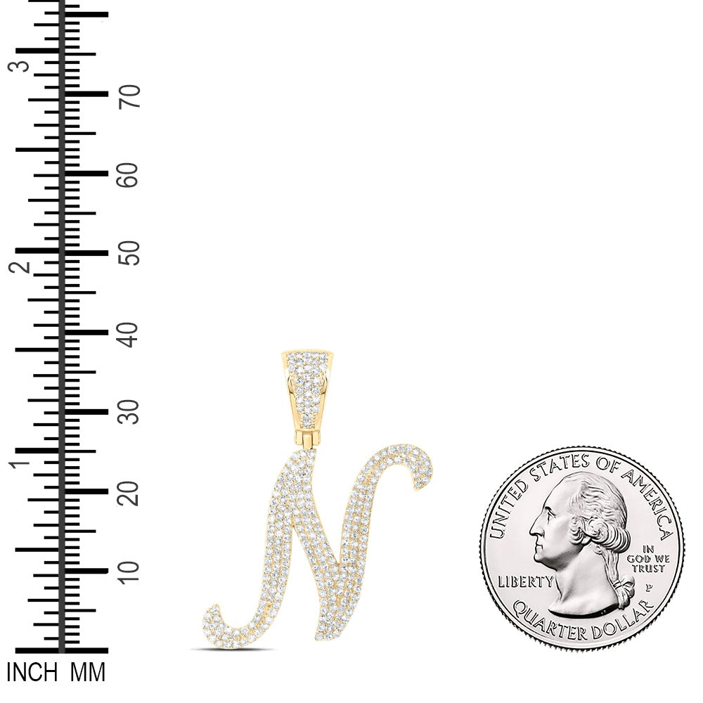 1.04 Ctw Natural Diamond Script Initial Letter Alphabet N Pendant in 10k Yellow Gold