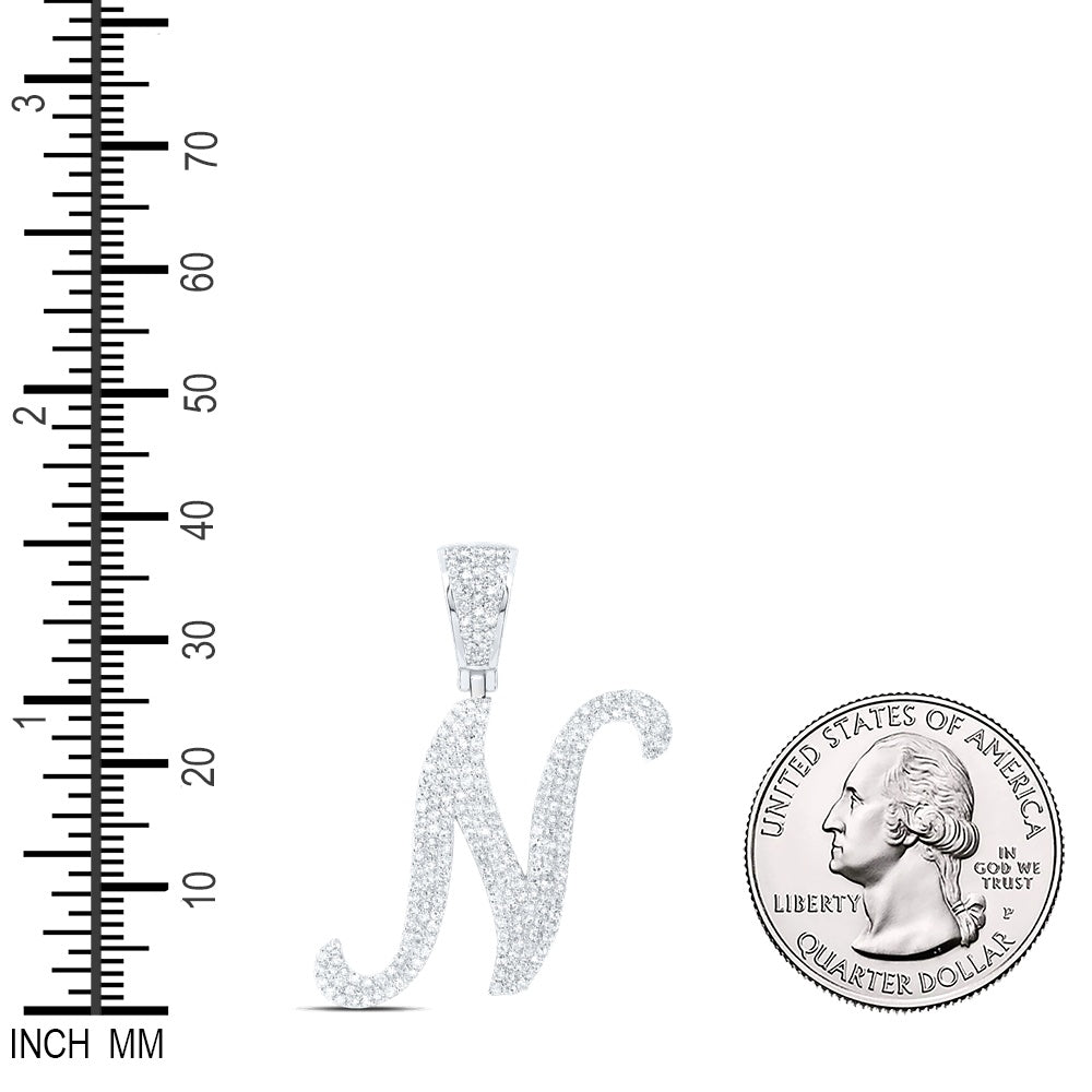 1.04 Ctw Natural Diamond Script Initial Letter Alphabet N Pendant in 10k White Gold