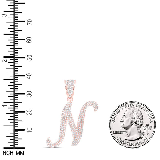 1.04 Ctw Natural Diamond Script Initial Letter Alphabet N Pendant in 10k Rose Gold