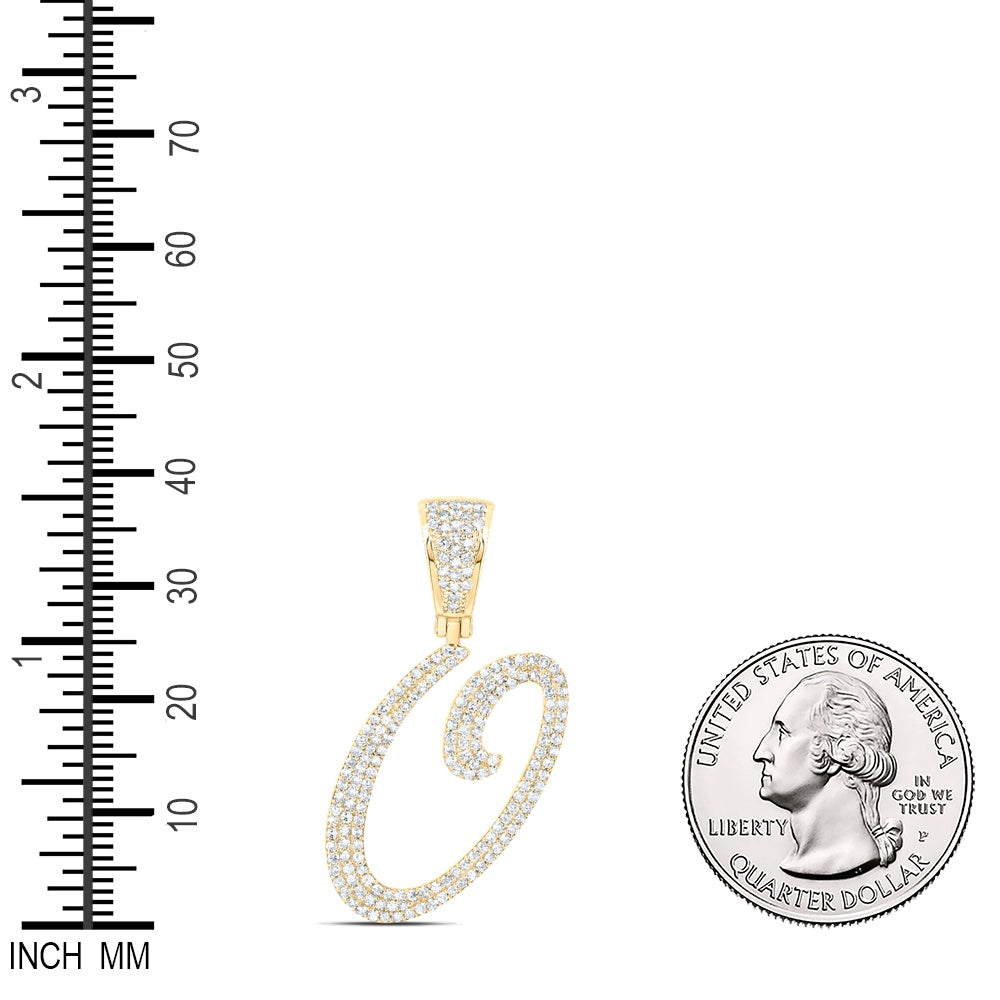 0.83 Ctw Natural Diamond Script Initial Letter Alphabet O Pendant in 10k Yellow Gold