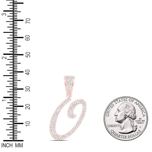 0.83 Ctw Natural Diamond Script Initial Letter Alphabet O Pendant in 10k Rose Gold