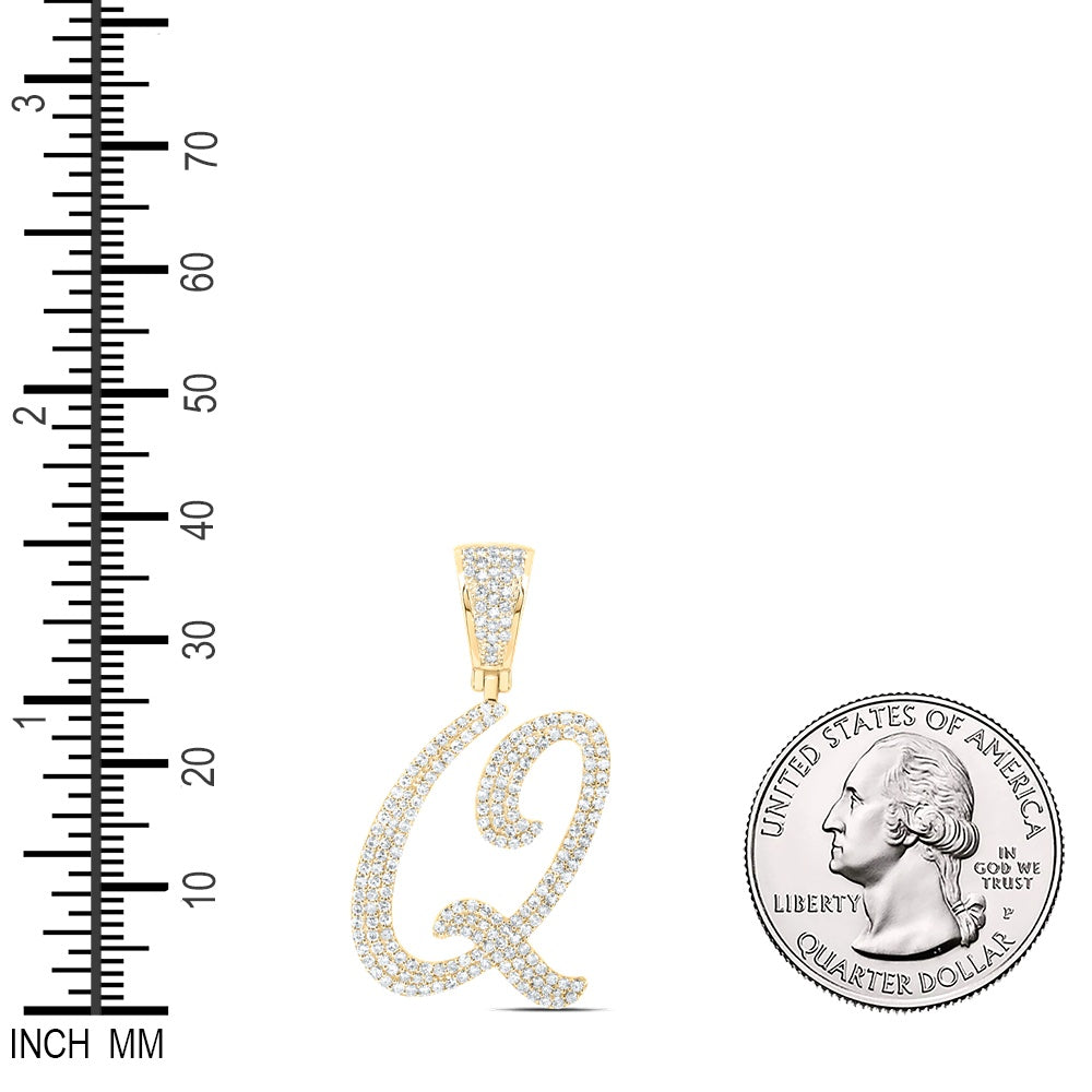1 Ctw Natural Diamond Script Initial Letter Alphabet Q Pendant in 10k Yellow Gold