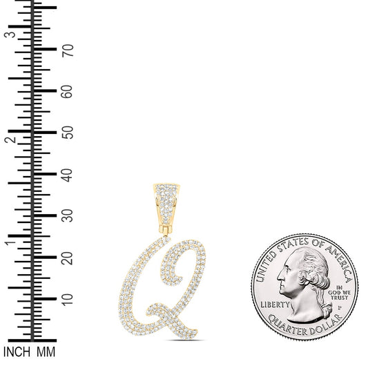 1 Ctw Natural Diamond Script Initial Letter Alphabet Q Pendant in 10k Yellow Gold