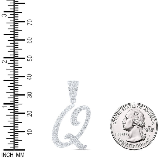 1 Ctw Natural Diamond Script Initial Letter Alphabet Q Pendant in 10k White Gold