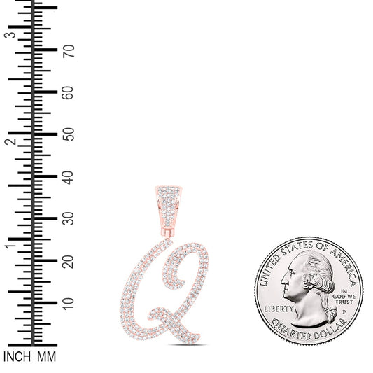 1 Ctw Natural Diamond Script Initial Letter Alphabet Q Pendant in 10k Rose Gold