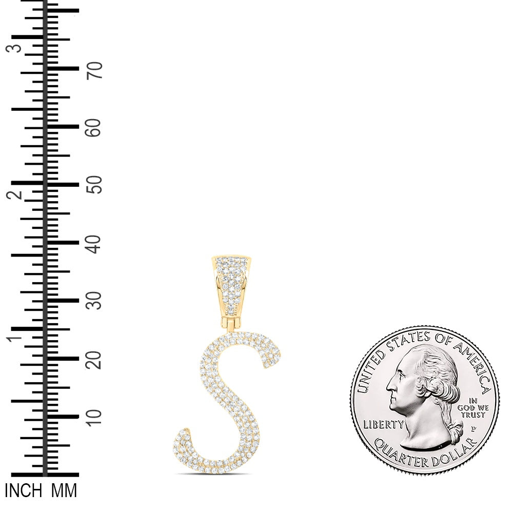 0.62 Ctw Natural Diamond Script Initial Letter Alphabet S Pendant in 10k Yellow Gold