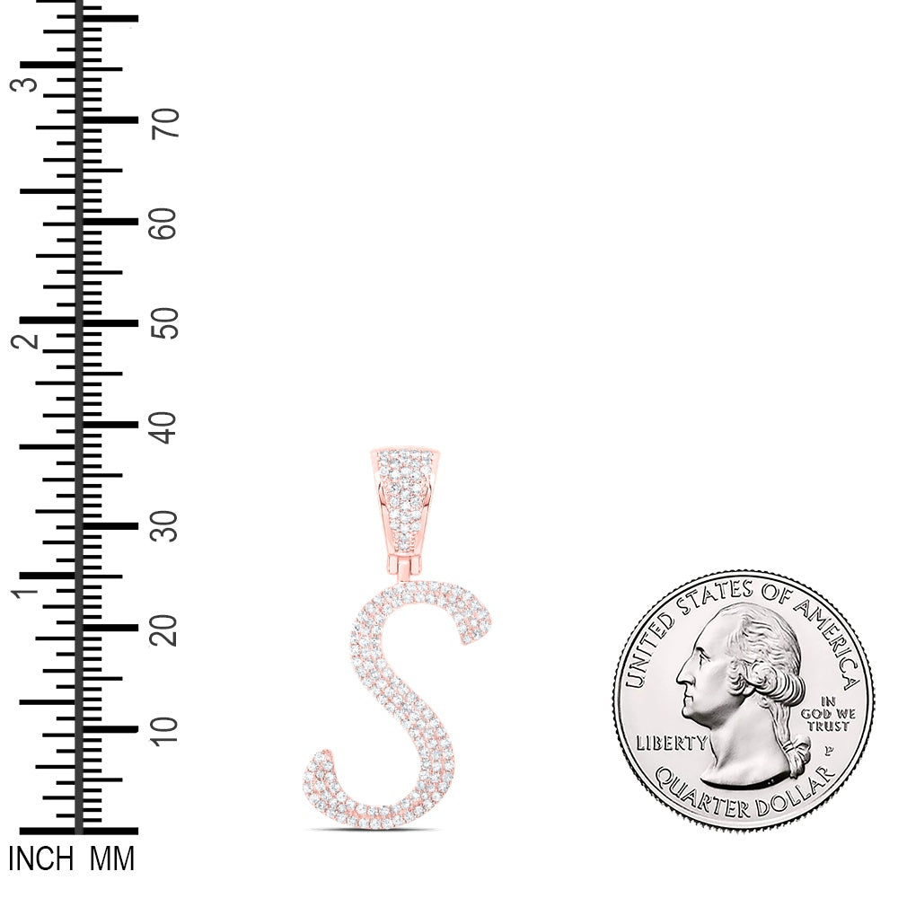 0.62 Ctw Natural Diamond Script Initial Letter Alphabet S Pendant in 10k Rose Gold