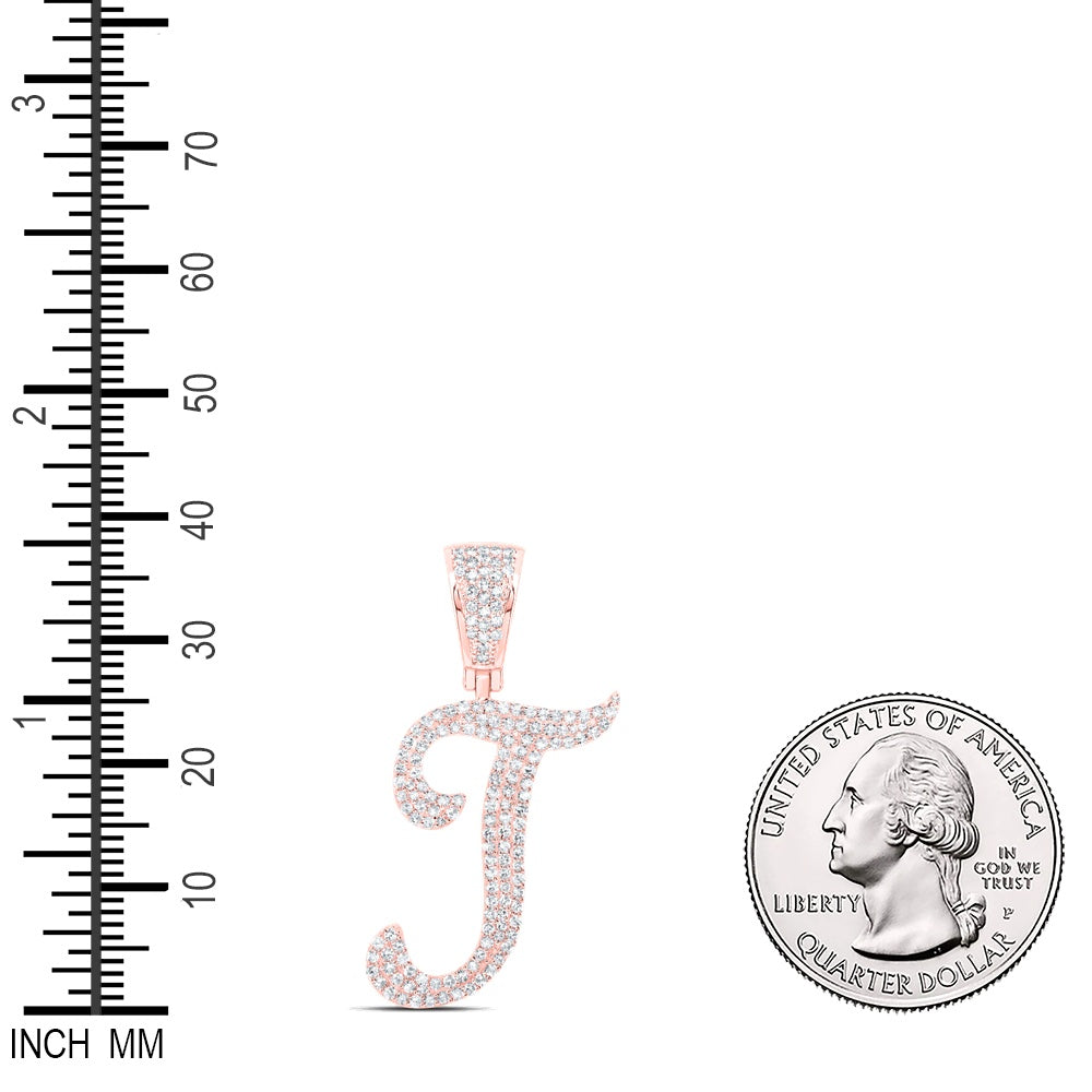 0.76 Ctw Natural Diamond Script Initial Letter Alphabet T Pendant in 10k Rose Gold