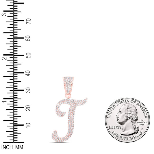 0.76 Ctw Natural Diamond Script Initial Letter Alphabet T Pendant in 10k Rose Gold