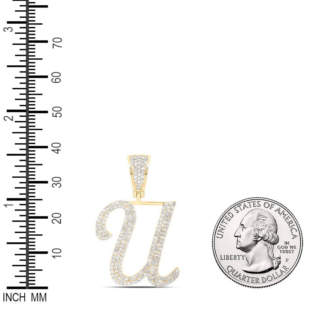 1.03 Ctw Natural Diamond Script Initial Letter Alphabet U Pendant in 10k Yellow Gold