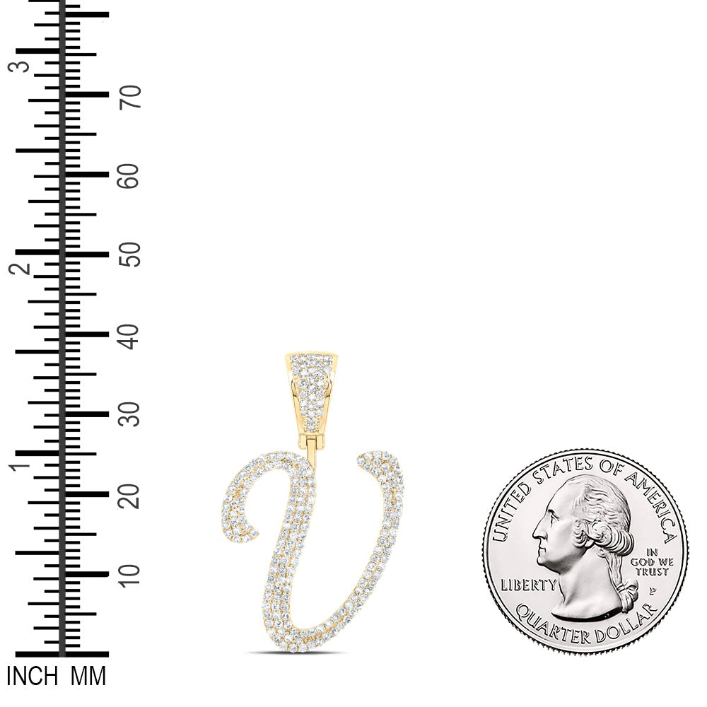 0.86 Ctw Natural Diamond Script Initial Letter Alphabet V Pendant in 10k Yellow Gold
