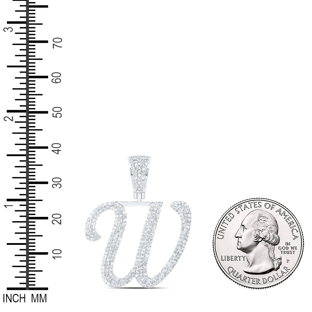 1.27 Ctw Natural Diamond Script Initial Letter Alphabet W Pendant in 10k White Gold
