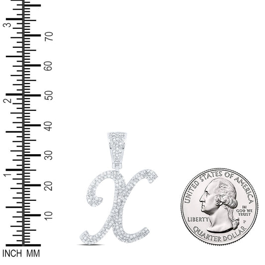 0.96 Ctw Natural Diamond Script Initial Letter Alphabet X Pendant in 10k White Gold