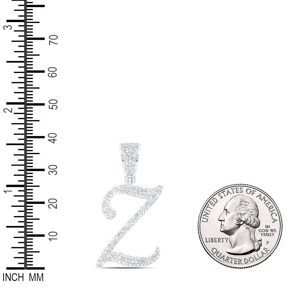 0.88 Ctw Natural Diamond Script Initial Letter Alphabet Z Pendant in 10k White Gold