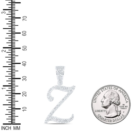 0.88 Ctw Natural Diamond Script Initial Letter Alphabet Z Pendant in 10k White Gold