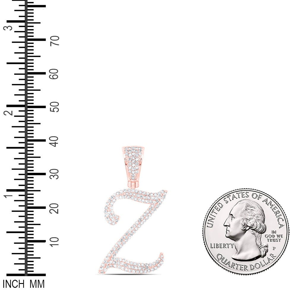 0.9 Ctw Natural Diamond Script Initial Letter Alphabet Z Pendant in 10k Rose Gold