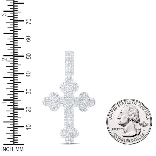 1.97 Ctw Natural Diamond Cluster Hiphop Cross Religious Pendant in 10k White Gold