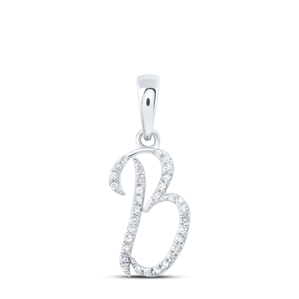 0.1 Ctw Natural Diamond Designer Initial Letter B Pendant in 10k White Gold