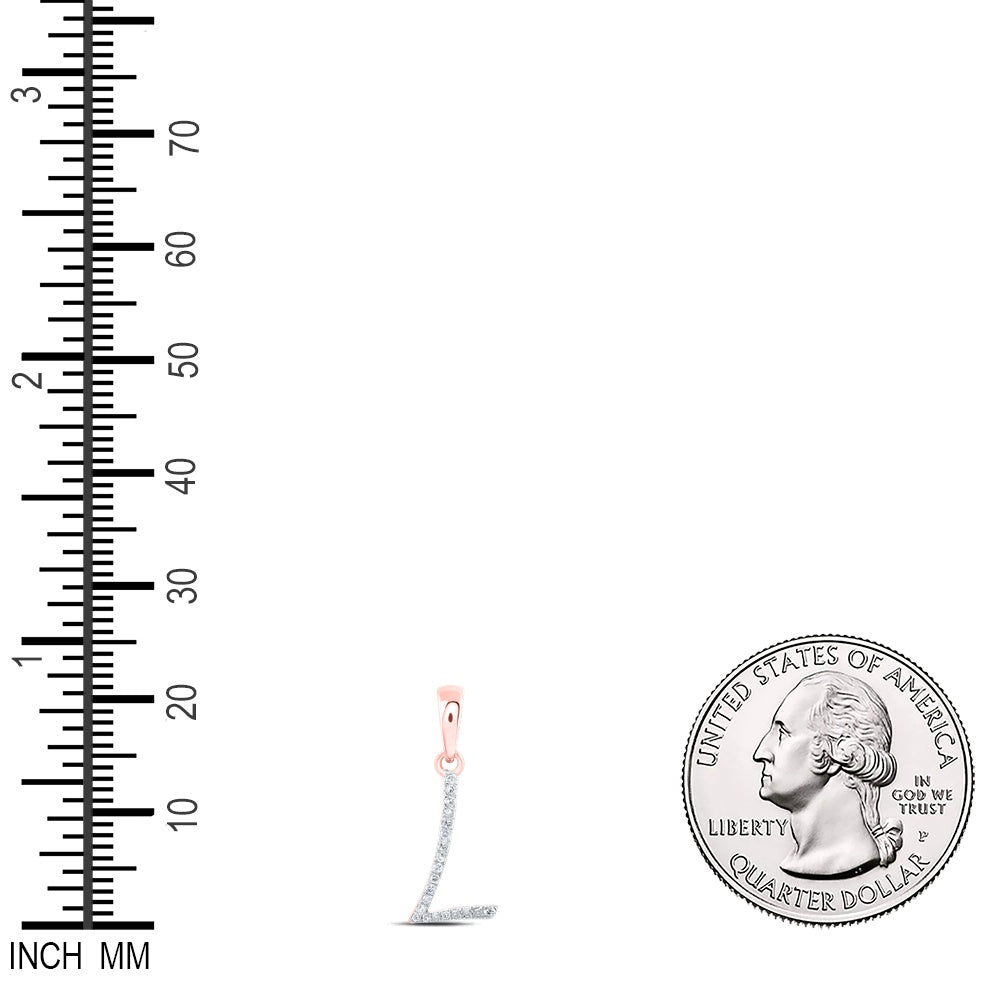 0.06 Ctw Natural Diamond Designer Initial Letter L Pendant in 10k Rose Gold