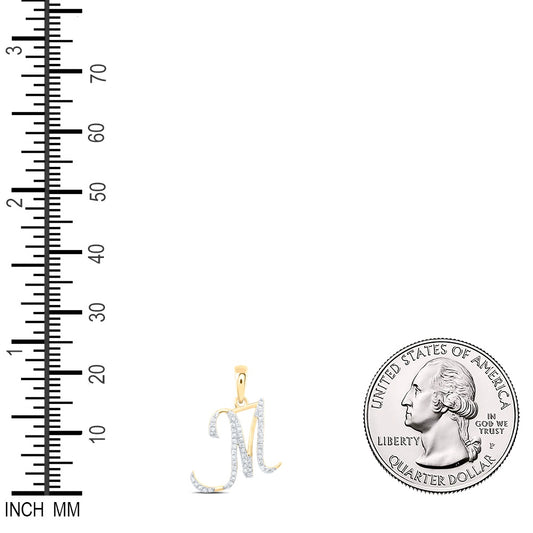 0.17 Ctw Natural Diamond Designer Initial Letter M Pendant in 10k Yellow Gold