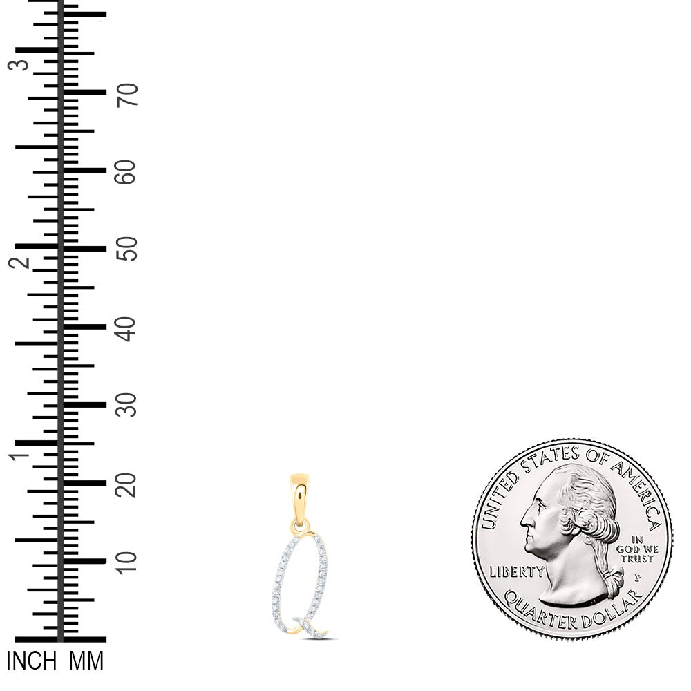 0.09 Ctw Natural Diamond Designer Initial Letter Q Pendant in 10k Yellow Gold
