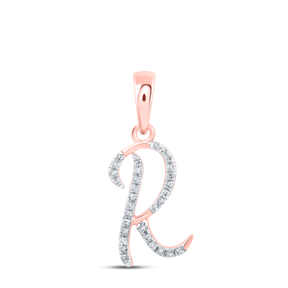 0.09 Ctw Natural Diamond Designer Initial Letter R Pendant in 10k Rose Gold