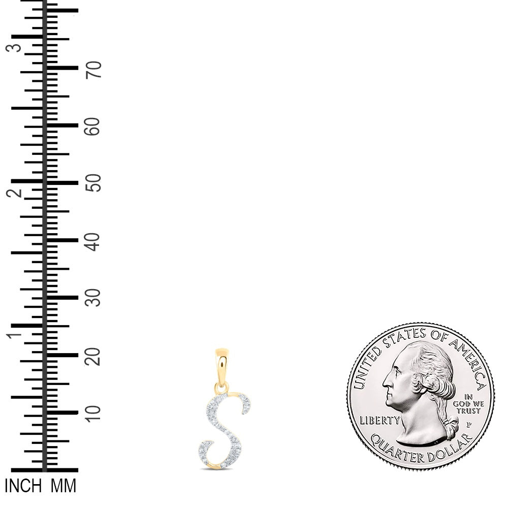 0.07 Ctw Natural Diamond Designer Initial Letter S Pendant in 10k Yellow Gold