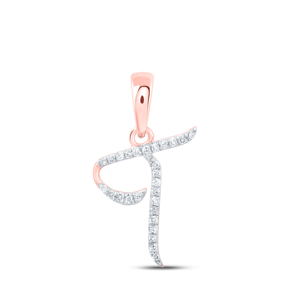 0.08 Ctw Natural Diamond Designer Initial Letter T Pendant in 10k Rose Gold