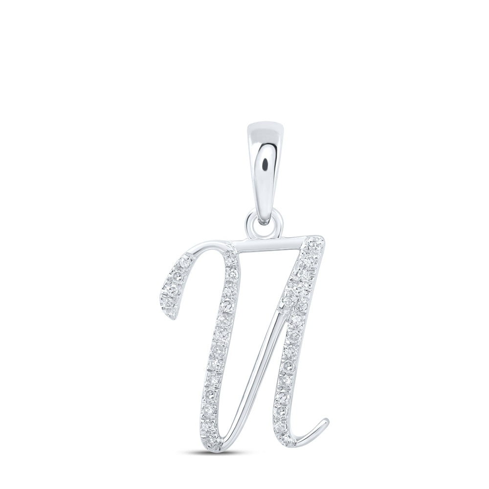 0.1 Ctw Natural Diamond Designer Initial Letter U Pendant in 10k White Gold
