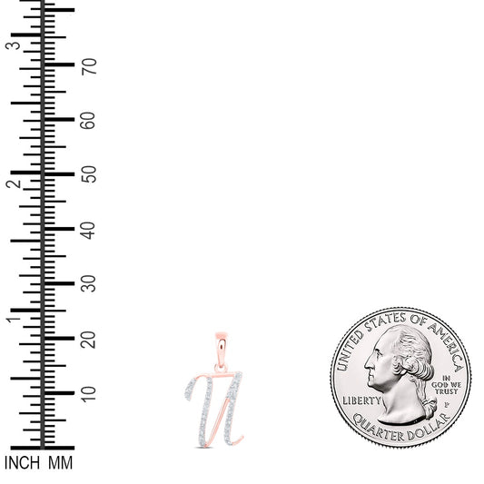 0.1 Ctw Natural Diamond Designer Initial Letter U Pendant in 10k Rose Gold