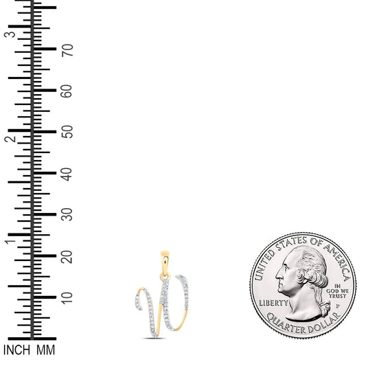 0.14 Ctw Natural Diamond Designer Initial Letter W Pendant in 10k Yellow Gold