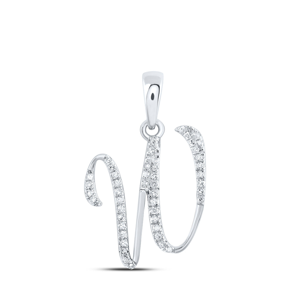 0.14 Ctw Natural Diamond Designer Initial Letter W Pendant in 10k White Gold