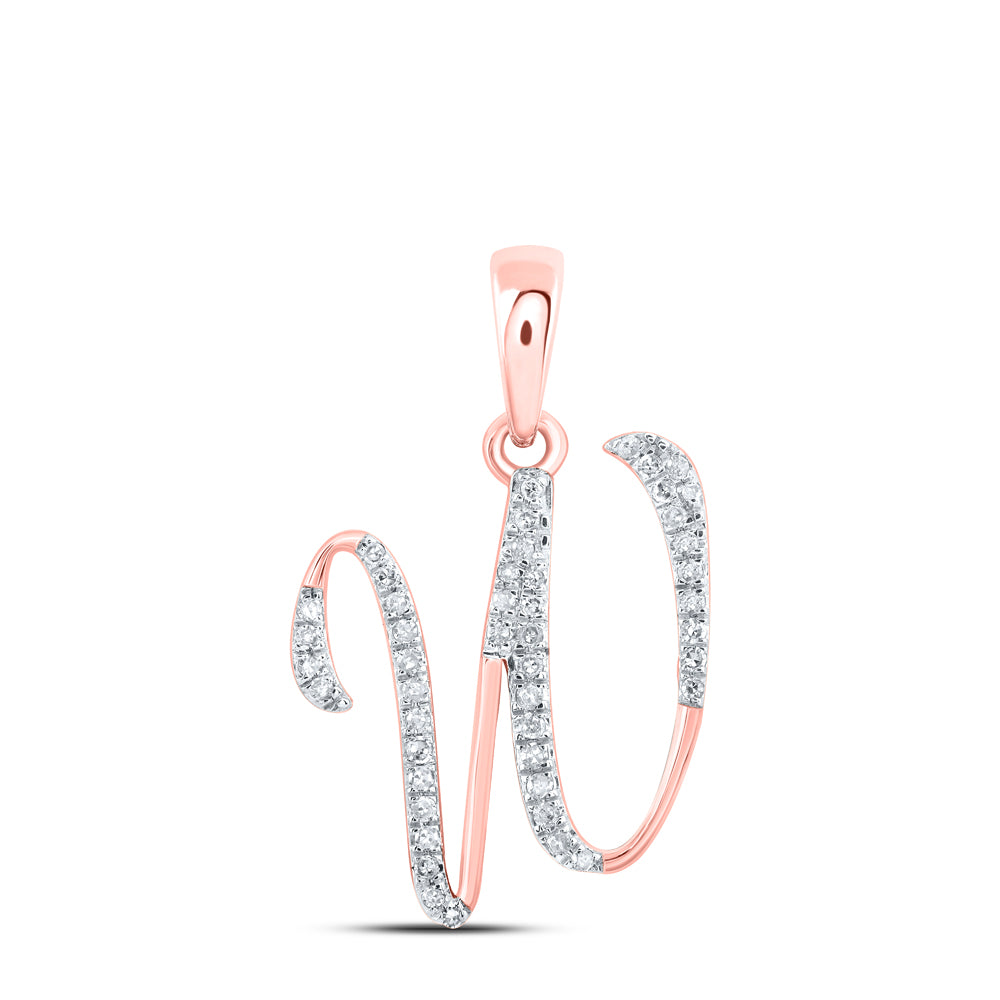 0.14 Ctw Natural Diamond Designer Initial Letter W Pendant in 10k Rose Gold