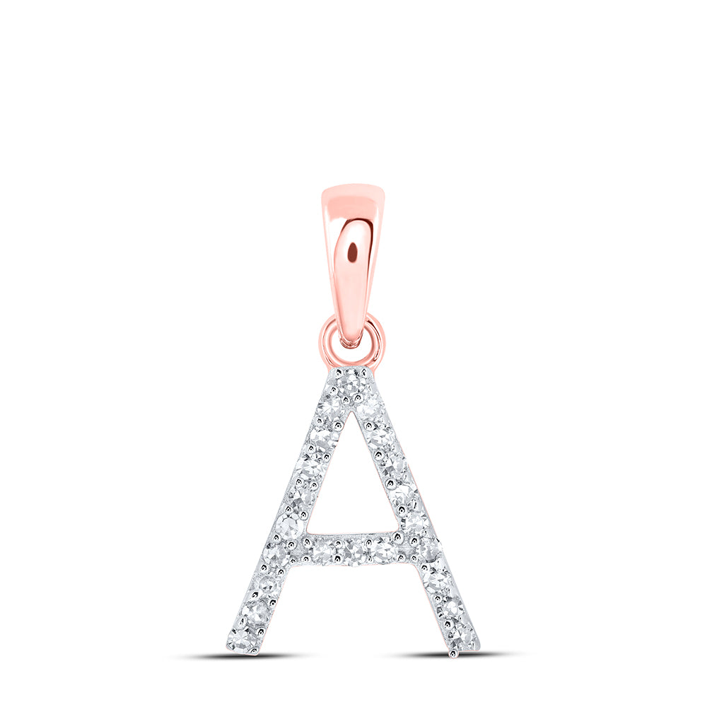0.09 Ctw Natural Diamond Thin Initial Letter A Pendant in 10k Rose Gold