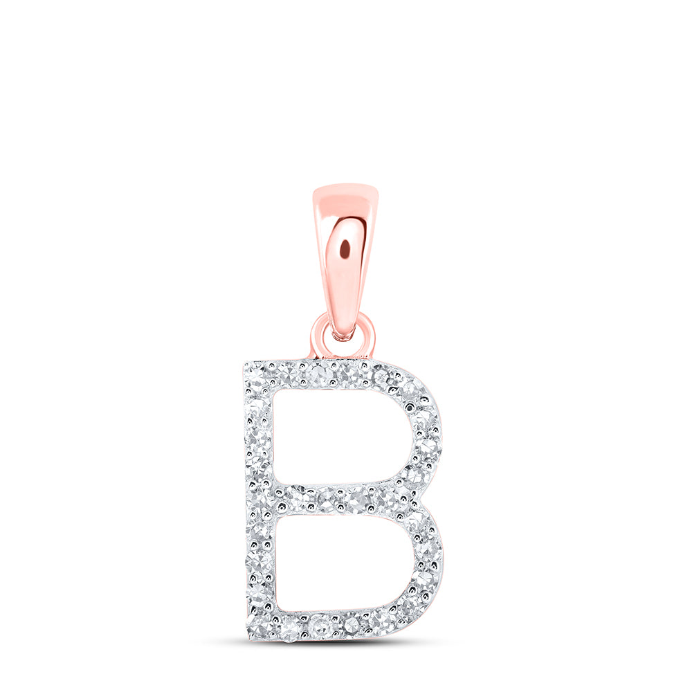 0.12 Ctw Natural Diamond Thin Initial Letter B Pendant in 10k Rose Gold