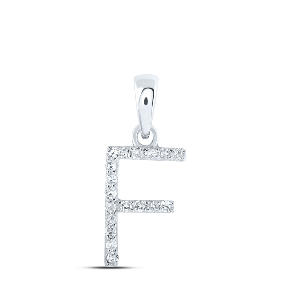 0.07 Ctw Natural Diamond Thin Initial Letter F Pendant in 10k White Gold