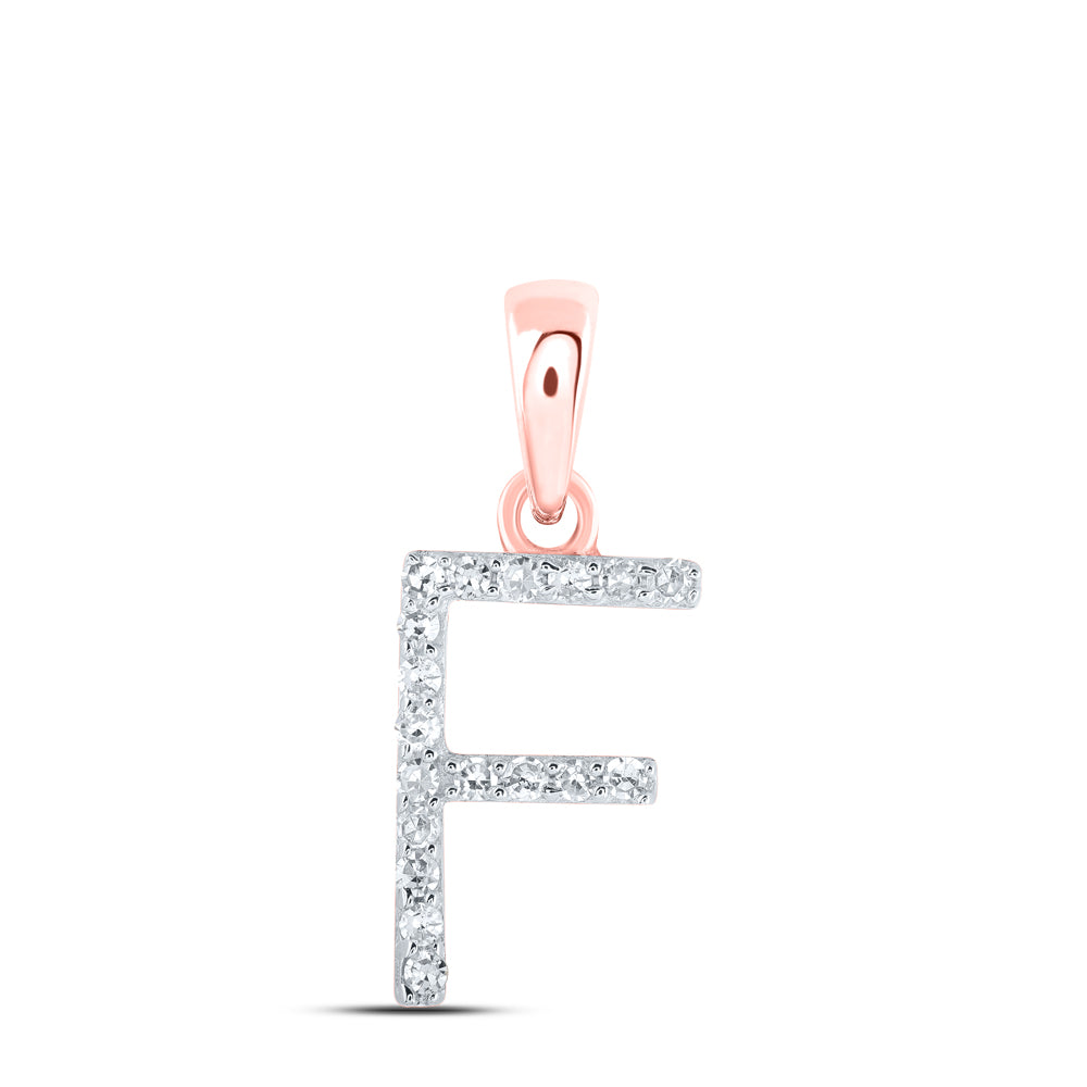 0.07 Ctw Natural Diamond Thin Initial Letter F Pendant in 10k Rose Gold