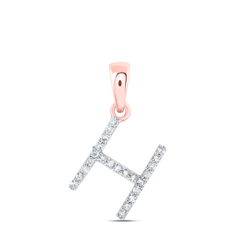 0.09 Ctw Natural Diamond Thin Initial Letter H Pendant in 10k Rose Gold