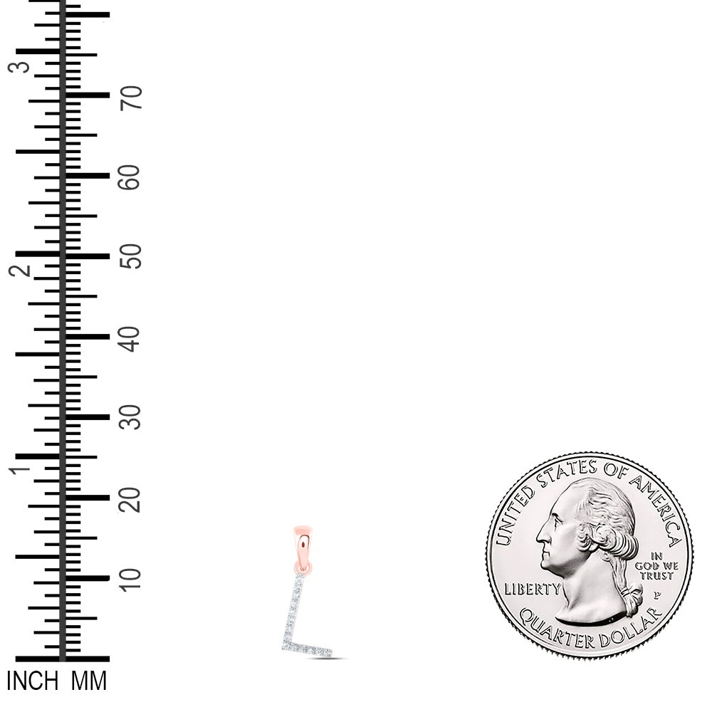 0.06 Ctw Natural Diamond Thin Initial Letter L Pendant in 10k Rose Gold