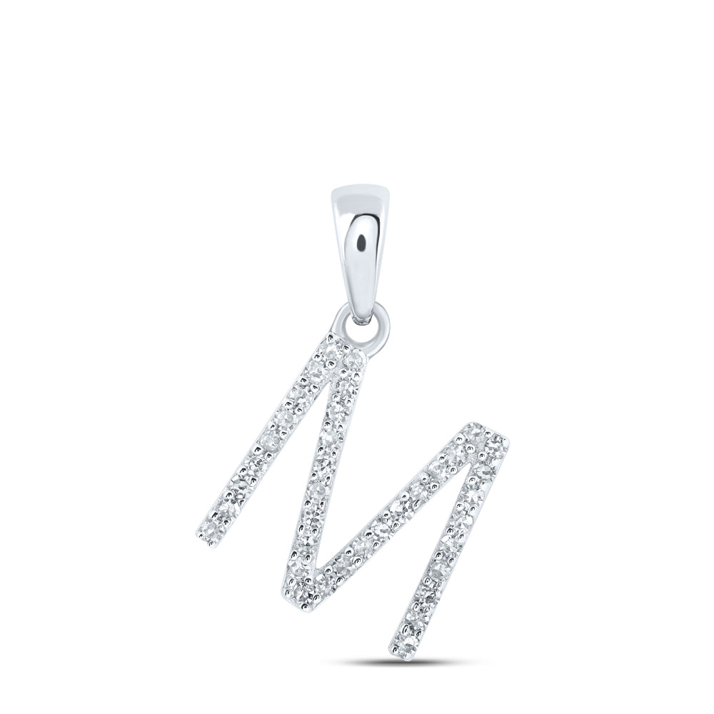 0.15 Ctw Natural Diamond Thin Initial Letter M Pendant in 10k White Gold