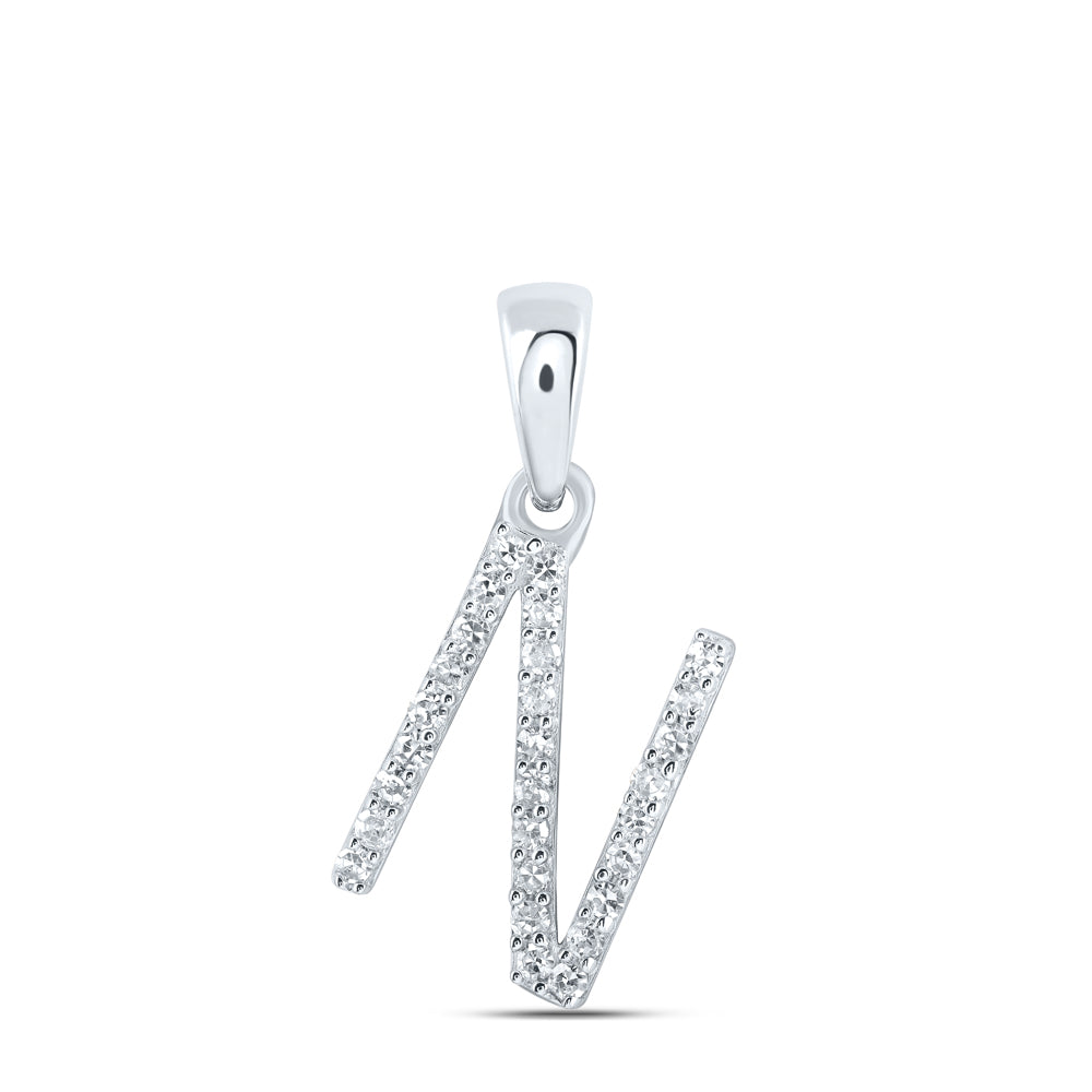 0.11 Ctw Natural Diamond Thin Initial Letter N Pendant in 10k White Gold
